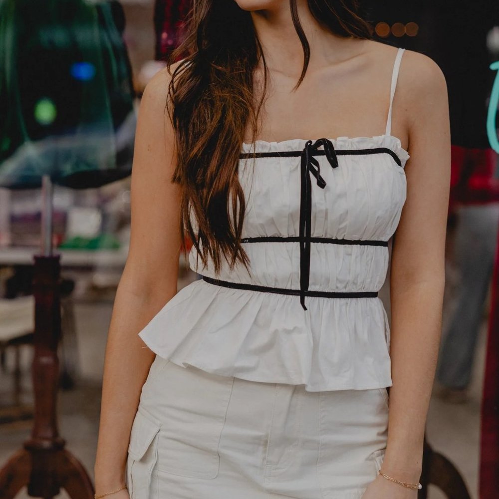 Storia Smocked Top with Velvet Ties (NWT, Medium)